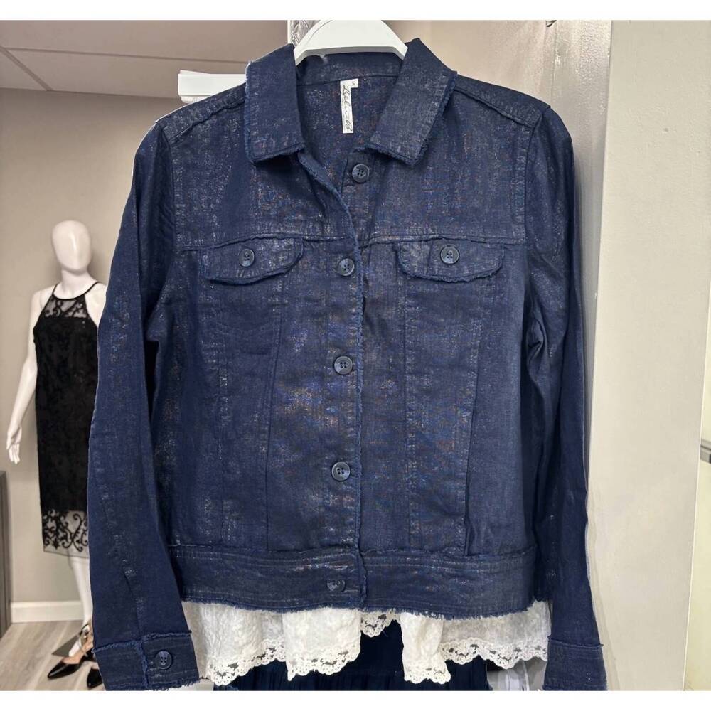 NEW LULU-B women's linen travel jacket in navy metallic